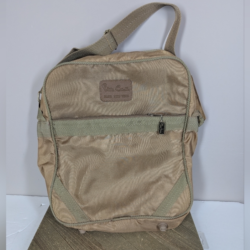 Vintage Pierre Cardin Messenger Bag | Tan Nylon Shoulder Bag with Adjustable Str